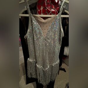 Silver iridescent 1 piece dance costume